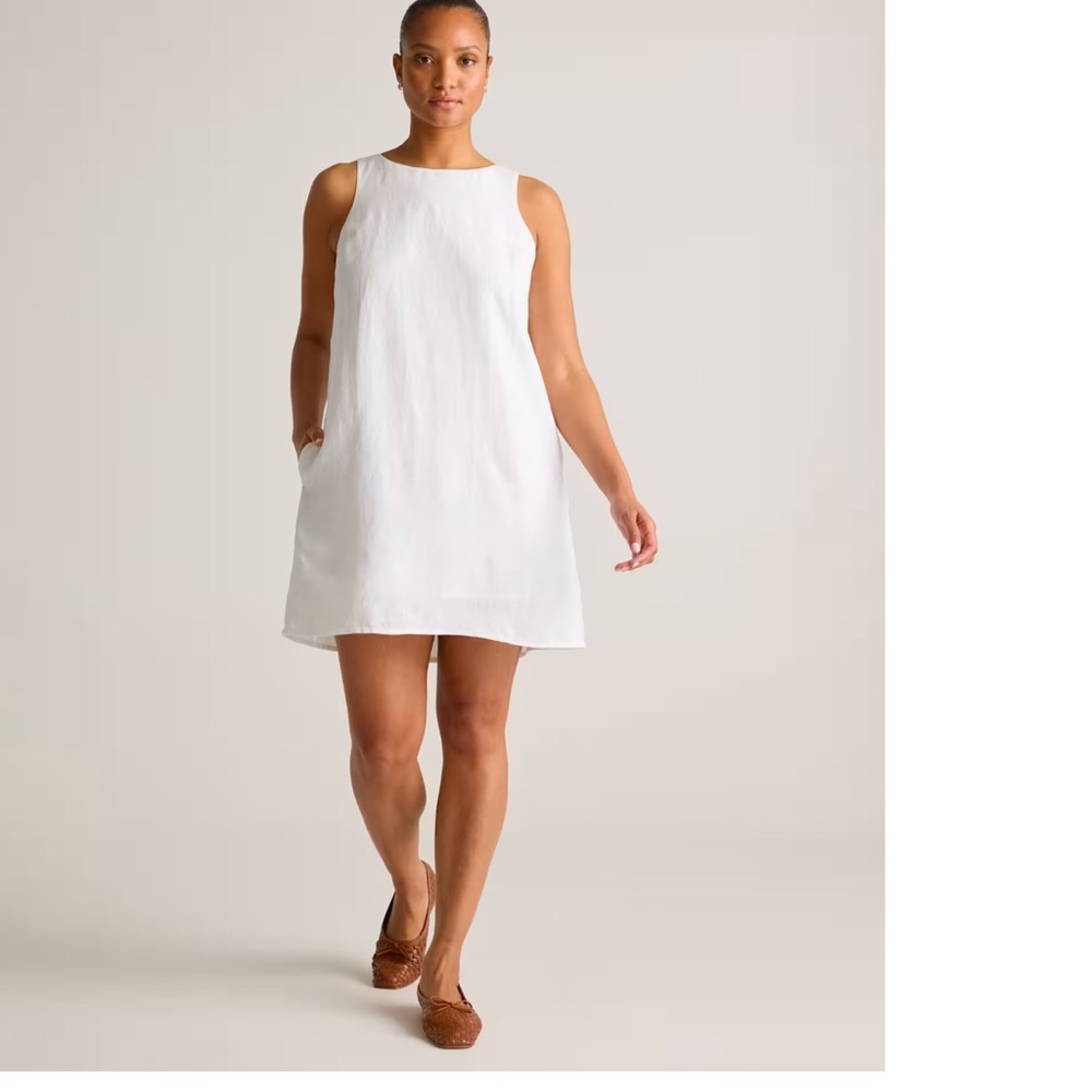 Quince White Sleeveless Linen Shift Dress